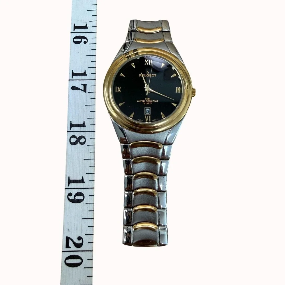 Peugeot Two-Tone Roman Numeral Mens Quartz Watch Stainless Steel 30M Water Resis